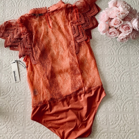 Dusty Rose Body Suit Lace Blouse - Picture 3 of 6